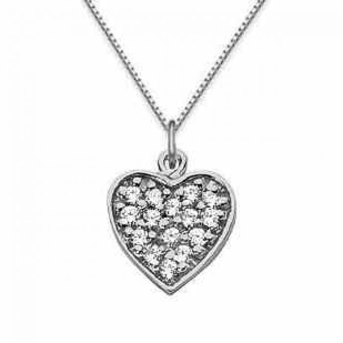Necklaces : Pave Diamond Heart Necklace, 14K White Gold