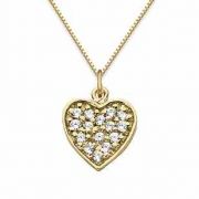 Pave Diamond Heart Pendant, 14K Yellow Gold