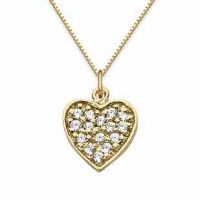 Pave Diamond Heart Pendant, 14K Yellow Gold