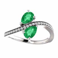 Pear Shaped Emerald and Diamond 'Only Us' 2 Stone Ring 14K White Gold