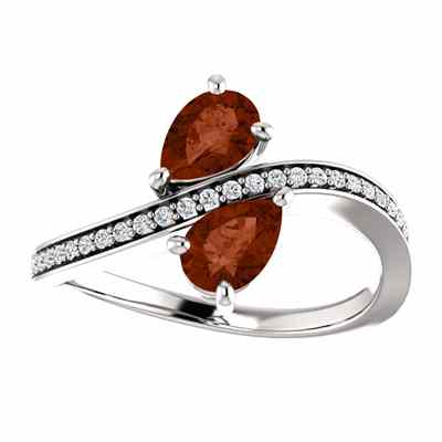 Pear Shaped Garnet and CZ Two Stone Ring in Sterling Silver -  - STLRG-71779OVGTSS