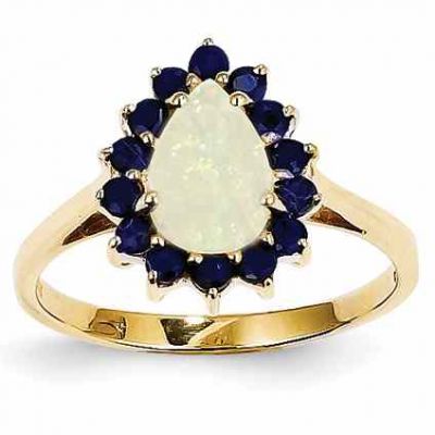 Pear-Shaped Opal and Sapphire Ring, 14K Gold -  - QGRG-Y11657OP