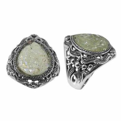 Pear-Shaped Roman Glass Ring in Silver -  - NRB-5155-RG-OXI