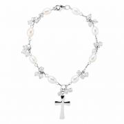 Pearl and Cross Bridesmaid Bracelet, Sterling Silver