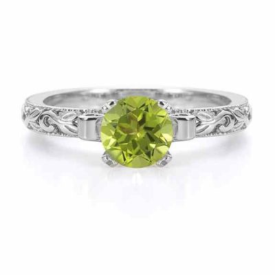 1 Carat Art Deco Peridot Engagement Ring, 14K White Gold -  - EGR3900PDW