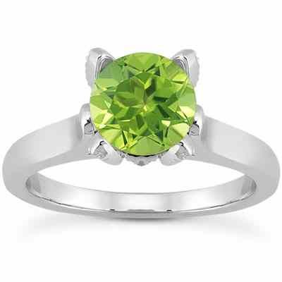 Peridot and Diamond Accent Solitaire Engagement Ring -  - US-ENR7961PDW