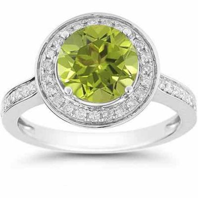 Peridot and Diamond Halo Ring in 14K White Gold -  - RXP-11R-1508GPD