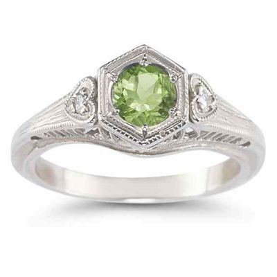 Peridot and Diamond Heart Ring in 14K White Gold -  - HGO-R95PDW