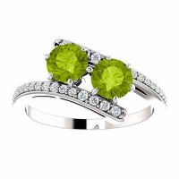 Peridot and Diamond 'Only Us' Two Stone Ring in 14K White Gold