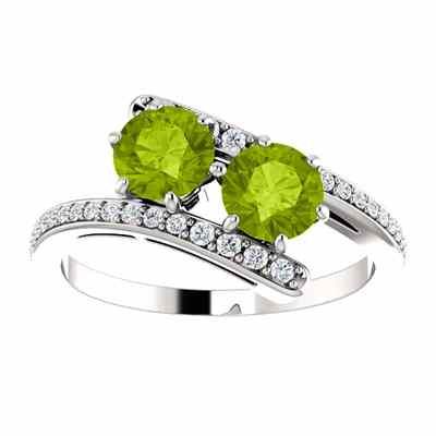 Peridot and Diamond  Only Us  Two Stone Ring in 14K White Gold -  - STLRG-122927PDDW
