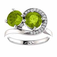 Peridot and CZ Swirl Design Two Stone Ring in Sterling Silver