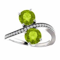 Peridot and Diamond Two Stone Ring in 14K White Gold