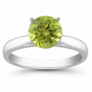 Peridot Gemstone Solitaire Ring in 14K White Gold