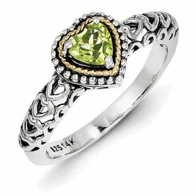 Silver Peridot Gemstone Heart Ring -  - QGRG-QSK1529