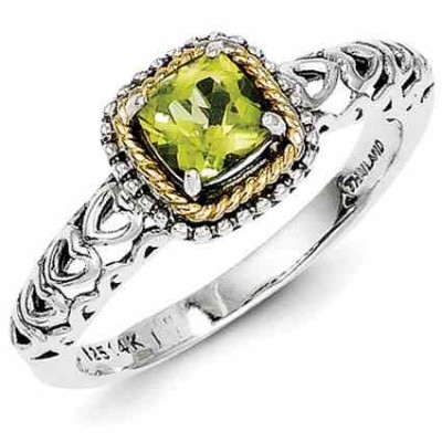 Peridot Silver & 14K Gold Heart Band Ring -  - QGRG-QTC868