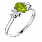 Peridot Trinity Diamond Ring in 14K White Gold