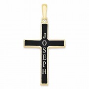 Personalized Antiqued Name Cross Pendant in 14K Gold
