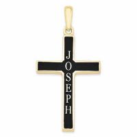 Personalized Antiqued Name Cross Pendant in 14K Gold