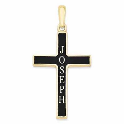 Personalized Antiqued Name Cross Pendant in 14K Gold -  - QGCR-XNA512Y