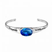 Personalized Birthstone Cuff Bangle Bracelet with Oval CZ Sterling