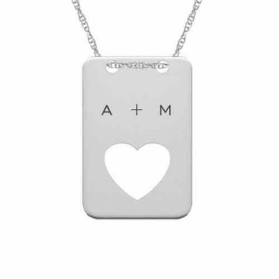 Personalized Cut-Out Heart Dog Tag Necklace in White Gold -  - MNDL-G158-W