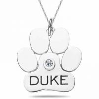 Personalized Dog Paw Pendant in 10K or 14K White Gold