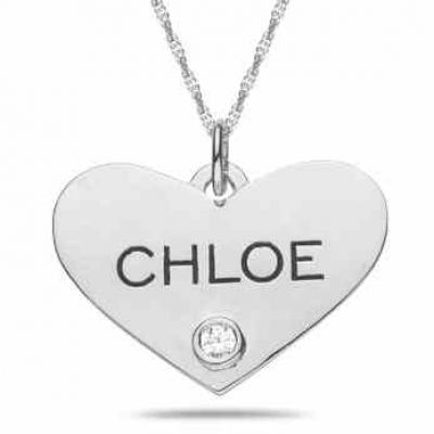 Personalized Engraveable Heart Pendant w/ Stone -  - ML-F418SS