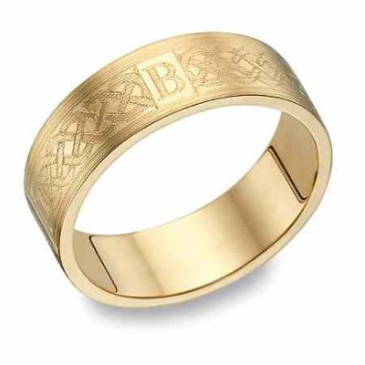 Personalized Engraved Celtic Initial Wedding Band Ring, 14K Gold -  - CELTIC-11