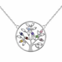 Personalized Gemstone Tree of Life Necklace, White Gold