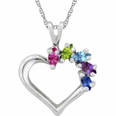 Personalized Marquise Gemstone Heart Necklace in White Gold -  - ML-F112W