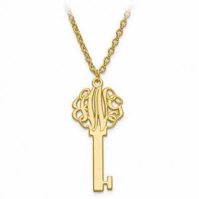 Personalized Monogram Key Pendant Necklace in 14K Yellow Gold -  - QGPD-XNA557Y