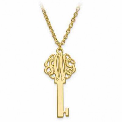 Personalized Monogram Key Pendant Necklace in 14K Yellow Gold -  - QGPD-XNA557Y