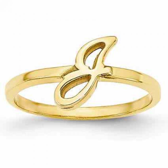 Rings : Personalized Script Initial Ring, 14K Yellow Gold