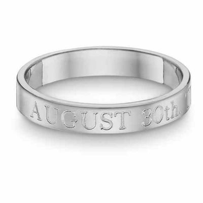Personalized Wedding Date Ring, 14K White Gold -  - WEDJR-1W
