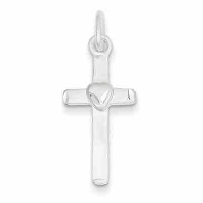 Petite Cross Pendant with Heart Detail, Sterling Silver -  - QGCR-QC1885