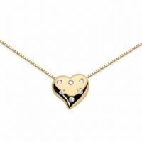 Petite Diamond Heart Necklace, 14K Yellow Gold