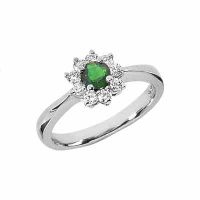 Petite Flower Emerald and Diamond Ring in 14K White Gold