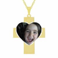 Photo Heart Cross Necklace in Gold