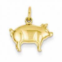Pig Charm Pendant, 14K Gold