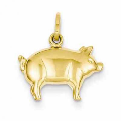 Pig Charm Pendant, 14K Gold -  - QGPD-XCH170