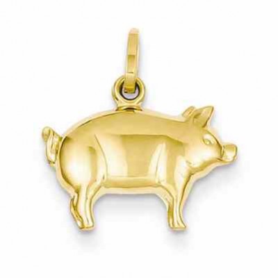 Pig Charm Pendant, 14K Gold -  - QGPD-XCH170