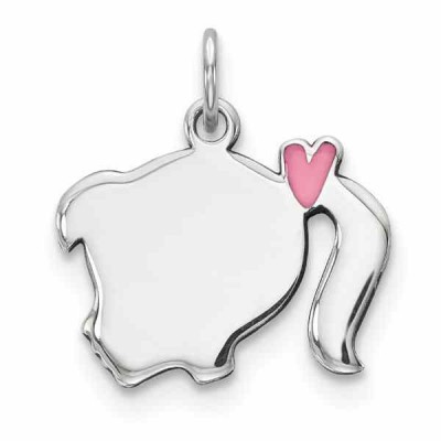 Pink Enamel Engraveable Girl Pendant in Silver -  - QGPD-QM537