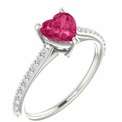 Heart-Shaped Pure Pink Topaz Diamond Ring in White Gold -  - STLRG-71609PTW