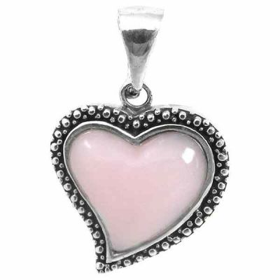 Pink Opal Heart-Shaped Antiqued Silver Pendant -  - NP7718-PPO