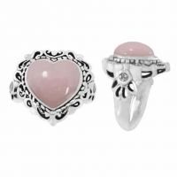 Pink Opal Heart-Shaped Ring in Silver