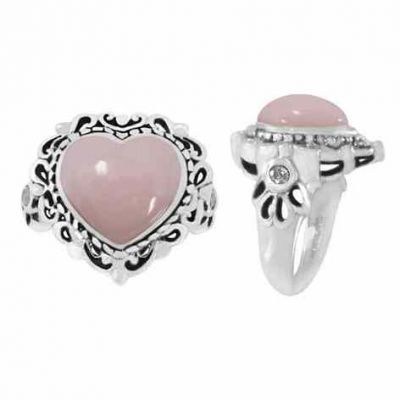 Pink Opal Heart-Shaped Ring in Silver -  - NRB-5092-PPOP-CZWH-R