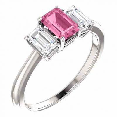 Pink Sapphire Emerald-Cut 1/2 Carat Diamond Ring in 14K White Gold -  - STLRG-121986PSD