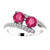 Pink Topaz 2-Stone Ring with Diamond Accents in 14K White Gold