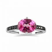 Pink Topaz and Black Diamond Ring in 10K White Gold