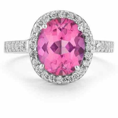 Pink Topaz and Diamond Cocktail Ring in 14K White Gold -  - SK-GMR-4PT
